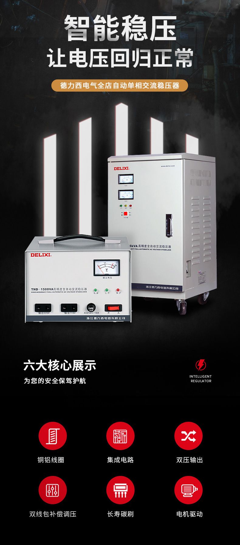 德力西TND單相穩(wěn)壓器 TND-0.5KW/1KW/1.5KW/2KW/3KW/5KW/7KW/10KW/15KW/20KW/30KW 家用高精度全自動(dòng)交流穩(wěn)壓器