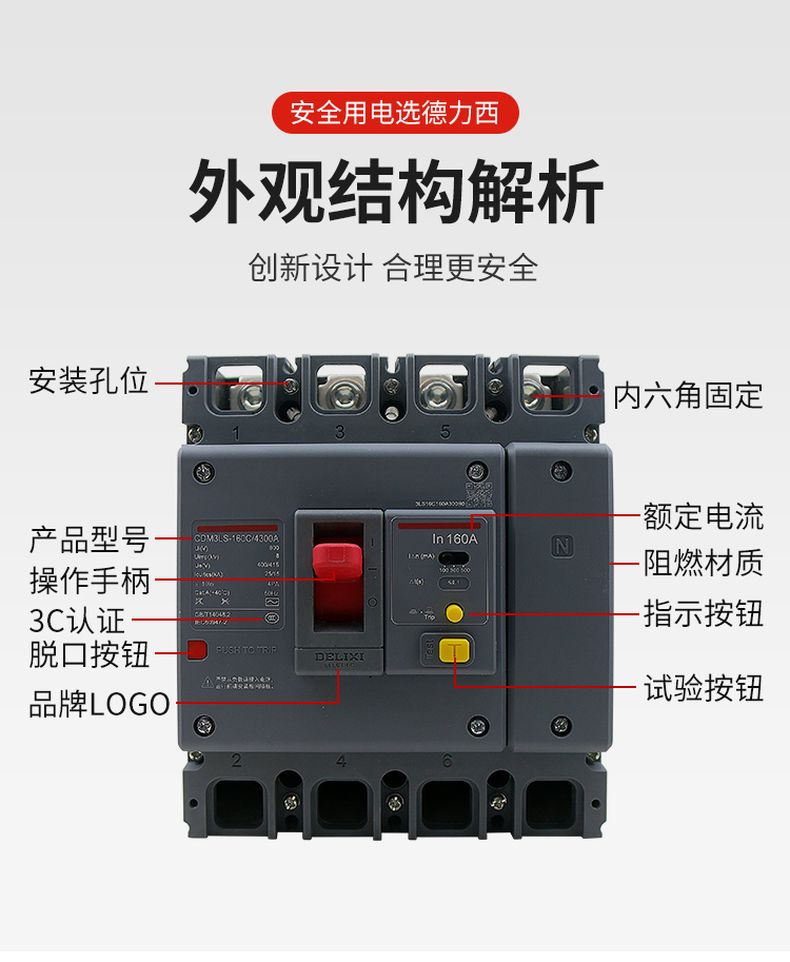 德力西CDM3LS塑殼漏電開關(guān) 漏電保護(hù)器3相4相 額定電流16A~800A 動(dòng)作電流100/300/500mA可調(diào) 部分規(guī)格需要定貨